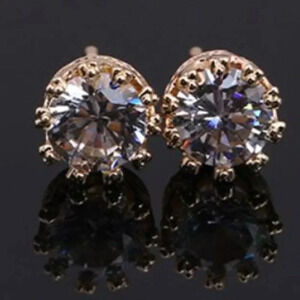 Fashion Crown Zircon Stud Yellow Gold Tone  Earrings
